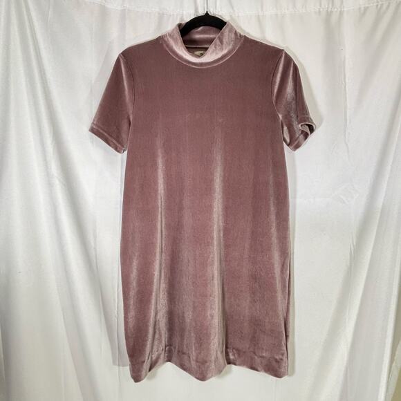 Madewell Women’s Velvet Mockneck Mini Shift Dress Frosty Mauve Small - Picture 2 of 5